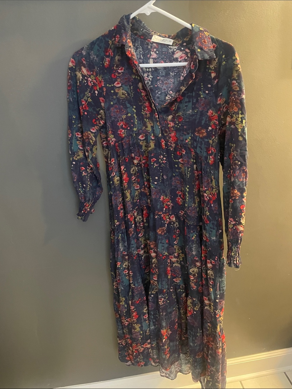 Natural Life - Floral Navy Button-Front Maxi Dress